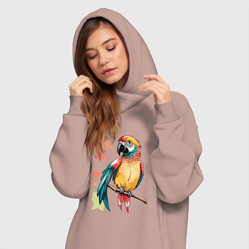 Женская толстовка-платье Попугай в брызгах краски / Пыльно-розовый – фото 3