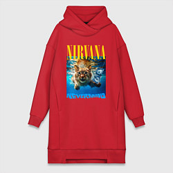 Женское худи-платье Кот Нирвана, цвет: красный