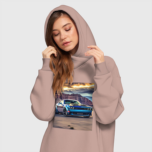 Женская толстовка-платье Авто Додж Челленджер / Пыльно-розовый – фото 3