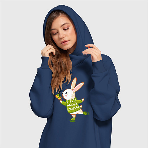 Женская толстовка-платье Кролик на катке / Тёмно-синий – фото 3