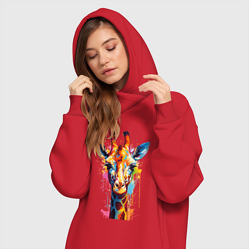 Женская толстовка-платье Граффити с жирафом / Красный – фото 3