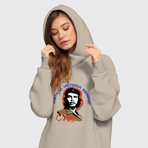 Женская толстовка-платье Че Гевара - всегда вперёд к победе! / Миндальный – фото 3