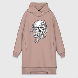 Женское худи-платье Skull octopus, цвет: пыльно-розовый