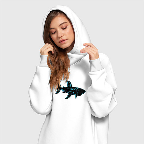 Женская толстовка-платье Неоновая акула с узором / Белый – фото 3