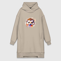 Женская толстовка-платье Маленький ежик акварель