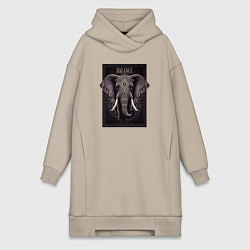 Женское худи-платье Слон с красивыми узорами, цвет: миндальный