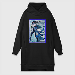 Женское худи-платье Девушка ночь в стиле аниме, цвет: черный