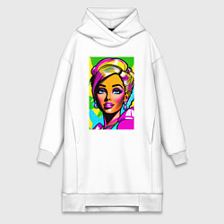 Женское худи-платье Кукла Барби - нейросеть - поп-арт, цвет: белый