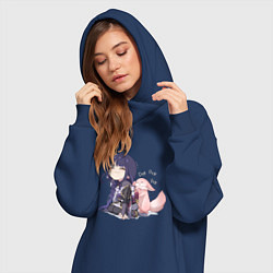 Женское худи-платье Шогун Райден и лисичка Мико, цвет: тёмно-синий — фото 2