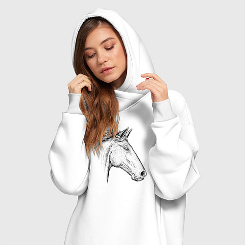 Женская толстовка-платье Голова лошади в профиль / Белый – фото 3