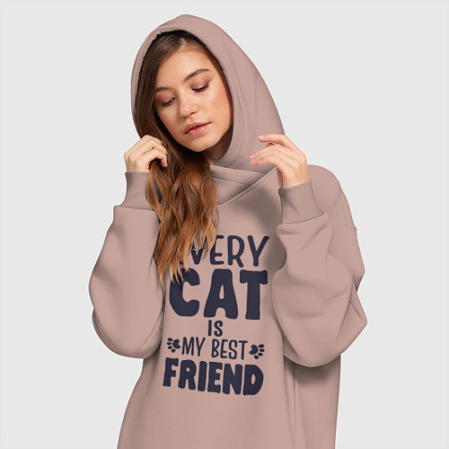 Женская толстовка-платье Every cat is my best friend / Пыльно-розовый – фото 3