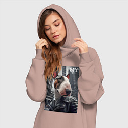 Женское худи-платье Dude bull terrier in New York - ai art, цвет: пыльно-розовый — фото 2