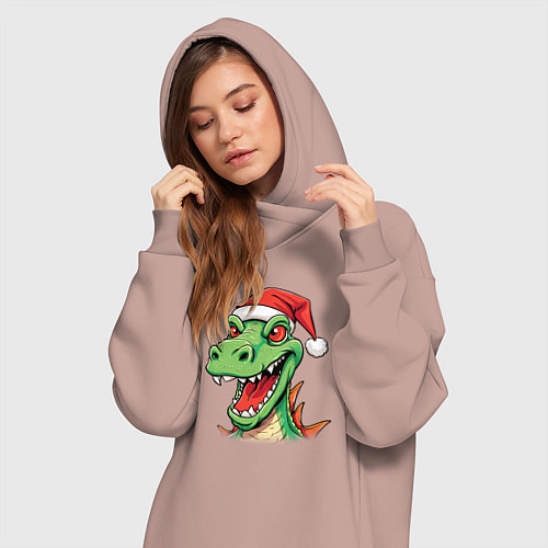 Женская толстовка-платье Новогодний малыш-дракон / Пыльно-розовый – фото 3