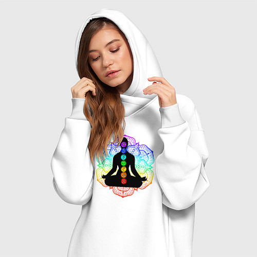 Женская толстовка-платье Символ йоги - символы чакры / Белый – фото 3