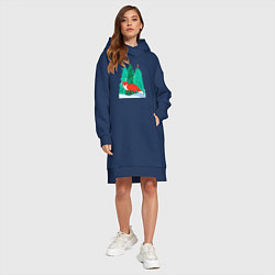Женское худи-платье Лиса в лесу и птичка, цвет: тёмно-синий — фото 2