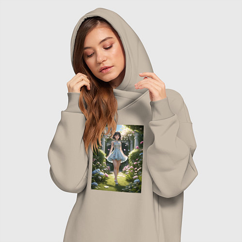 Женская толстовка-платье Kpop idol девушка в саду / Миндальный – фото 3