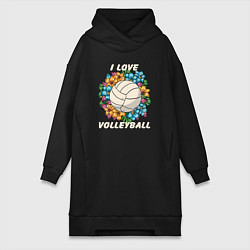 Женское худи-платье I love volleyball, цвет: черный