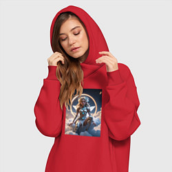 Женское худи-платье Девушка ангел в облаках, цвет: красный — фото 2