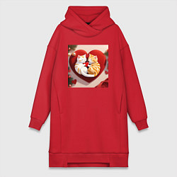 Женское худи-платье Котята с сердчком, цвет: красный