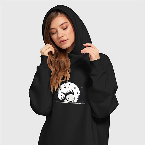 Женская толстовка-платье Милый спящий дракон / Черный – фото 3