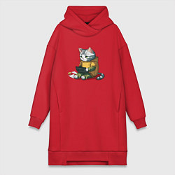 Женская толстовка-платье Котик за учебой