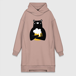 Женская толстовка-платье Мишка с кружкой пива