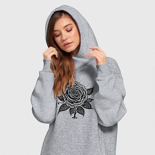 Женская толстовка-платье Чёрно белая роза цветы / Меланж – фото 3