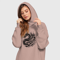 Женское худи-платье Японский дракон - ирезуми, цвет: пыльно-розовый — фото 2