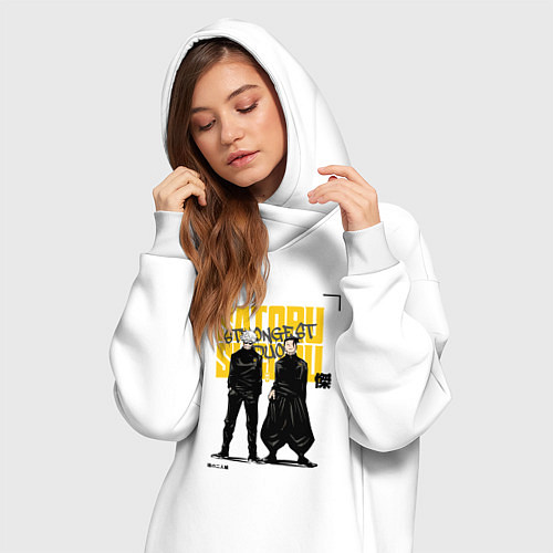 Женская толстовка-платье Гето и Годжо - Магическая битва / Белый – фото 3