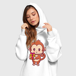 Женское худи-платье Обезьянка с подарком, цвет: белый — фото 2
