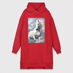 Женская толстовка-платье Белая лошадь на фоне неба