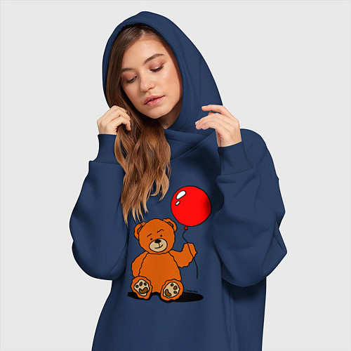 Женская толстовка-платье Плюшевый медведь с воздушным шариком / Тёмно-синий – фото 3