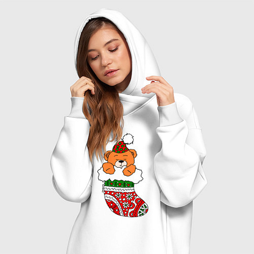 Женская толстовка-платье Игрушечный мишка в носке / Белый – фото 3