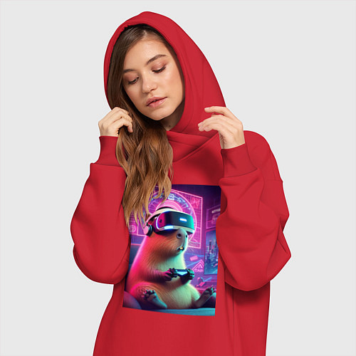 Женская толстовка-платье Каппи в виртуальном шлеме / Красный – фото 3