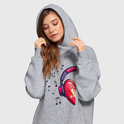Женское худи-платье The heart in the headphones right, цвет: меланж — фото 2