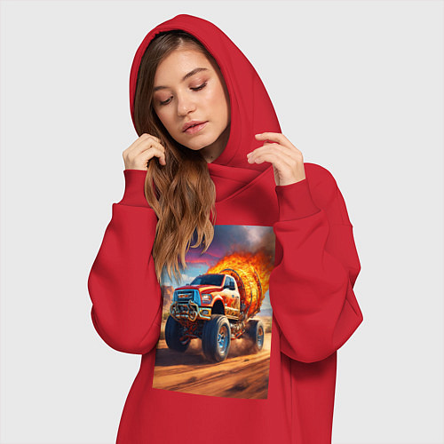 Женская толстовка-платье Горящая машина / Красный – фото 3