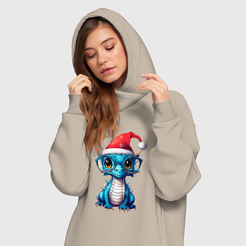 Женская толстовка-платье Дракончик в очках / Миндальный – фото 3