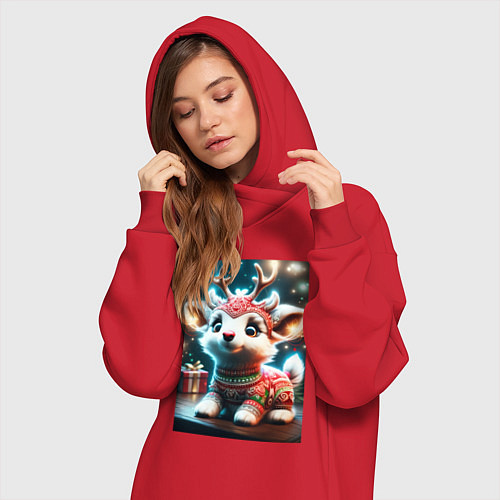 Женская толстовка-платье Оленёнок в свитере / Красный – фото 3