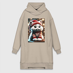 Женская толстовка-платье Котик в новогоднем свитере