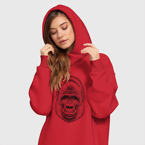 Женская толстовка-платье Голова весёлой гориллы / Красный – фото 3