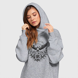 Женское худи-платье Цветы и птица, цвет: меланж — фото 2