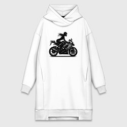 Женское худи-платье Силуэт девушки на мотоцикле, цвет: белый