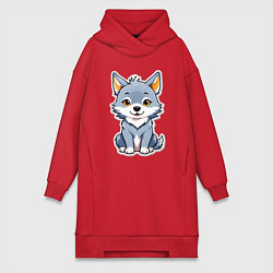 Женское худи-платье Добрый волченок, цвет: красный