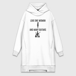 Женское худи-платье Люблю одну девушку и много гитар, цвет: белый