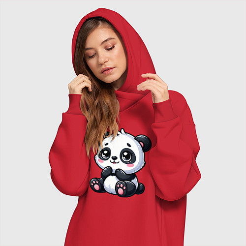 Женская толстовка-платье Забавная маленькая панда / Красный – фото 3