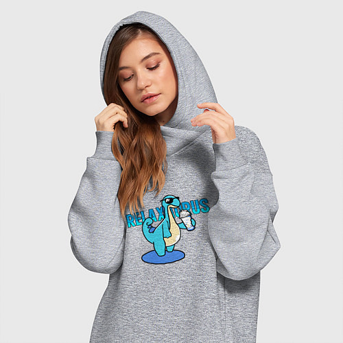 Женская толстовка-платье Релаксаурус за работой Palworld / Меланж – фото 3