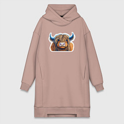 Женское худи-платье Шотландский волосатый бык, цвет: пыльно-розовый