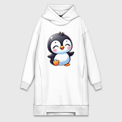 Женское худи-платье Маленький радостный пингвинчик, цвет: белый