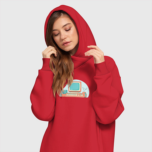 Женская толстовка-платье Старый компьютер с клавиатурой / Красный – фото 3
