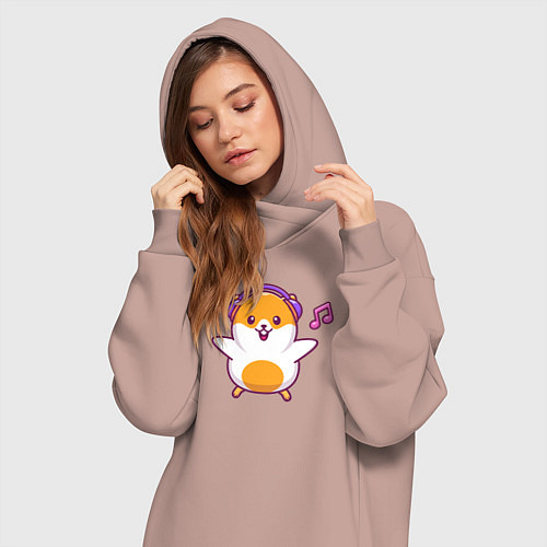 Женская толстовка-платье Музыкальный хомяк / Пыльно-розовый – фото 3